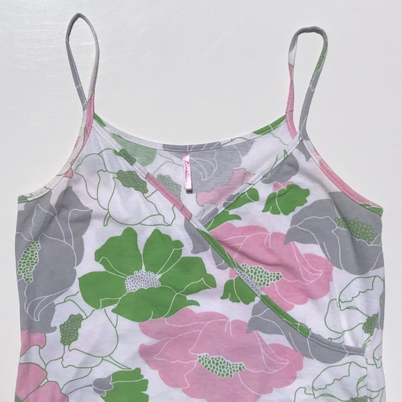 Linea Faux Wrap Top women M sleeveless Spaghetti Strap Floral white pink green - Picture 2 of 13